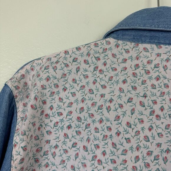 Vintage 90s Partners Mervyns Floral Denim Button Down Long Sleeve Top Cotton M - Picture 11 of 14